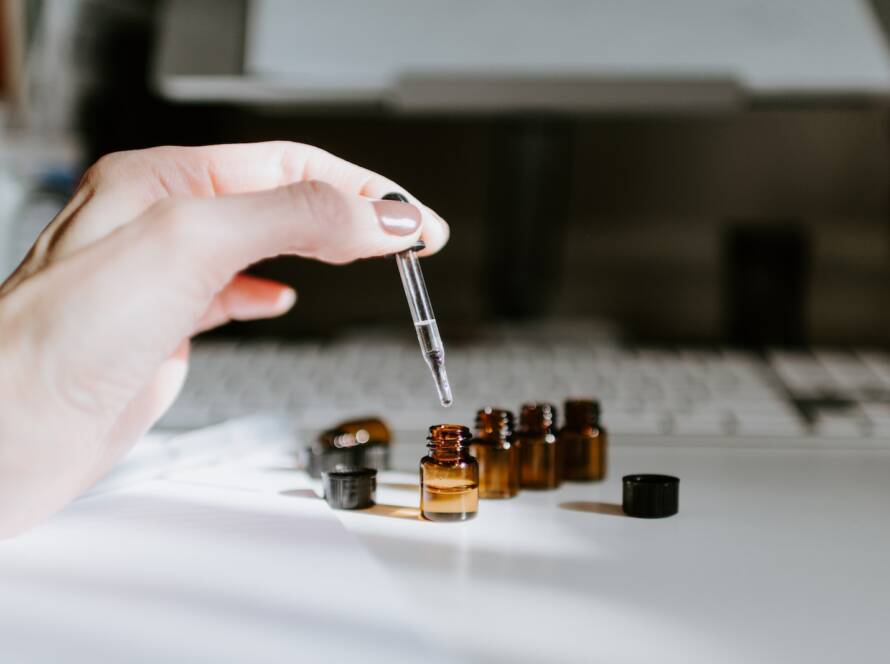 brown bottle on table